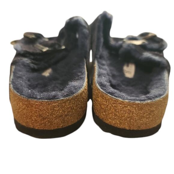 Birkenstock Navy Arizona Shearling Suede Leather Sandals 42 - Picture 4 of 9